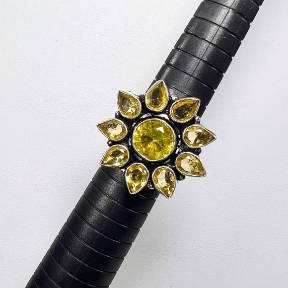 Citrine 925 Flower Synthetic Gemstone Ring size 8.75